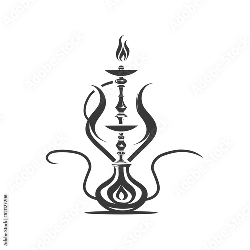 Ornate Black and White Silhouette of a Hookah