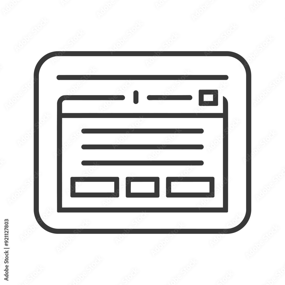 Outline Icon of a Website with a Search Bar, Content, and Buttons Outline Icon of a Website with a Search Bar, Content, and Buttons