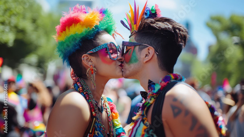 lgbq couple kissing at parade photo