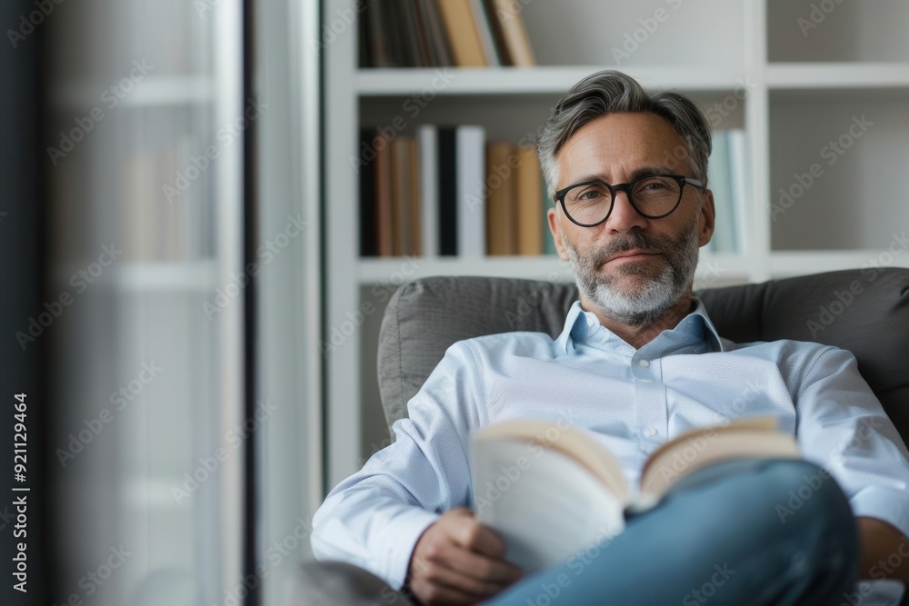 Fototapeta premium Financial advisor giving advice from a home office recliner, lazy career, relaxed finance