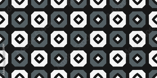 Square line shape pattern stylish black white grey background seamless vector graphic. Abstract lineal tiles minimal geometric design fabric, textile, wallpaper. Easy to recolor all over print block.