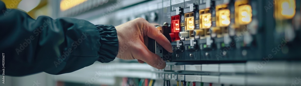 Electrician working on electrical panel Electrician working on electrical panel