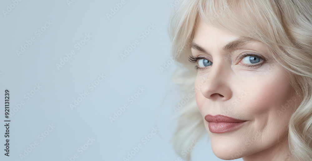 A woman with blonde hair and blue eyes is smiling