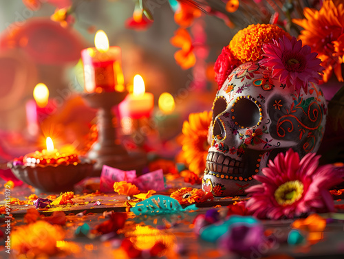 Wallpaper Mural Day of the Dead is a traditional holiday in Mexican culture. Neural network AI generated art Torontodigital.ca