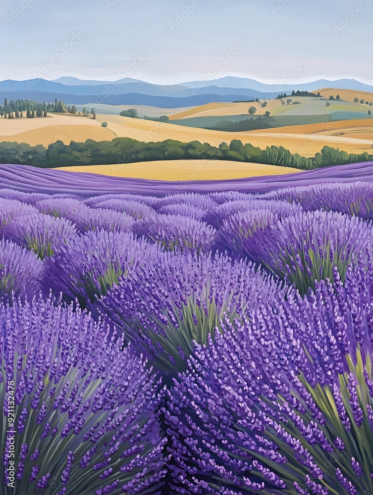 Obraz premium Endless Waves of Lavender Flowers in Picturesque Countryside Landscape