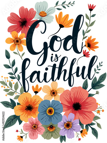 God Is Faithful Christian Quote Typography Art Floral Flower Theme for Christian Women