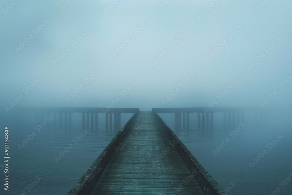 A serene bridge shrouded in fog, creating a mysterious and tranquil atmosphere in the landscape, A bridge disappearing into the fog AI generated A serene bridge shrouded in fog, creating a mysterious and tranquil atmosphere in the landscape, A bridge disappearing into the fog AI generated