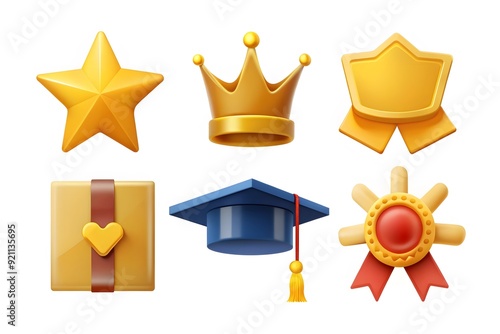 Wallpaper Mural Golden trophy and prize emblem set of shield star medal and wreath isolated vector illustration.
 Torontodigital.ca