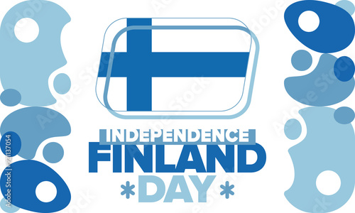 Finland Independence Day. Finnish national happy holiday, celebrated annual in December 6. Finland flag. Patriotic elements. Poster, card, banner and background. Vector illustration