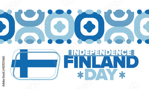 Finland Independence Day. Finnish national happy holiday, celebrated annual in December 6. Finland flag. Patriotic elements. Poster, card, banner and background. Vector illustration