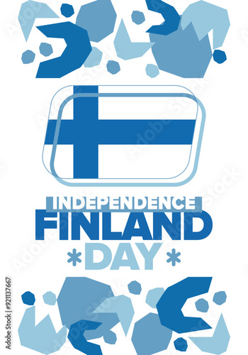 Finland Independence Day. Finnish national happy holiday, celebrated annual in December 6. Finland flag. Patriotic elements. Poster, card, banner and background. Vector illustration