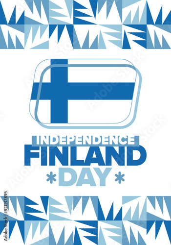 Finland Independence Day. Finnish national happy holiday, celebrated annual in December 6. Finland flag. Patriotic elements. Poster, card, banner and background. Vector illustration