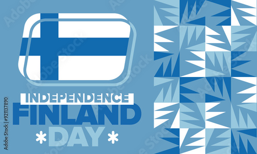 Finland Independence Day. Finnish national happy holiday, celebrated annual in December 6. Finland flag. Patriotic elements. Poster, card, banner and background. Vector illustration