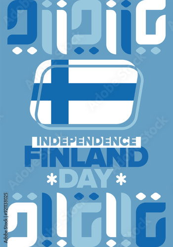 Finland Independence Day. Finnish national happy holiday, celebrated annual in December 6. Finland flag. Patriotic elements. Poster, card, banner and background. Vector illustration