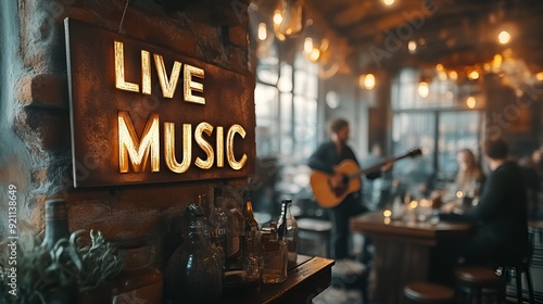 Sign that reads “LIVE MUSIC” - bar - restaurant - live entertainment. - band - singer - live show 