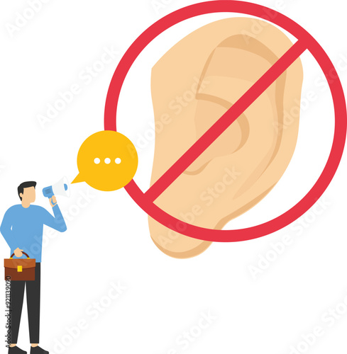 Stop propaganda. Important news, danger situation. Ignorance, not being heard, listened to. Flat vector illustration

