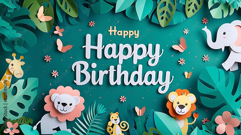 Fototapeta premium A jungle safari-themed paper art banner featuring