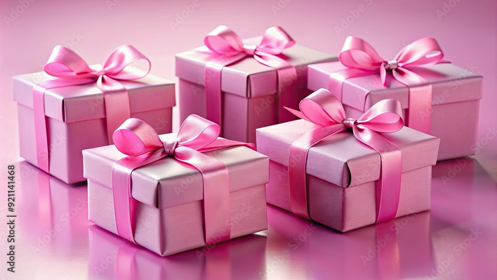 Fototapeta premium Pink gift boxes with ribbons, perfect for birthdays, anniversaries, and celebrations, pink, gift boxes, ribbons