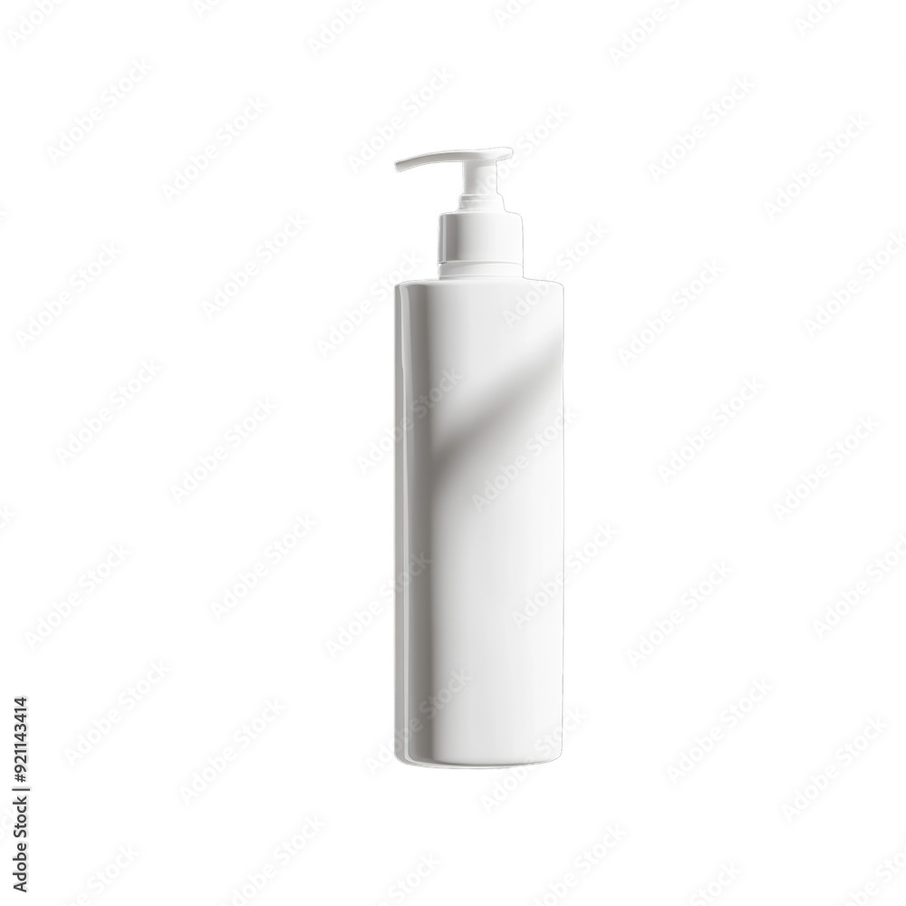 The image shows a white, cylindrical shampoo bottle with a pump dispenser. generative ai The image shows a white, cylindrical shampoo bottle with a pump dispenser. generative ai