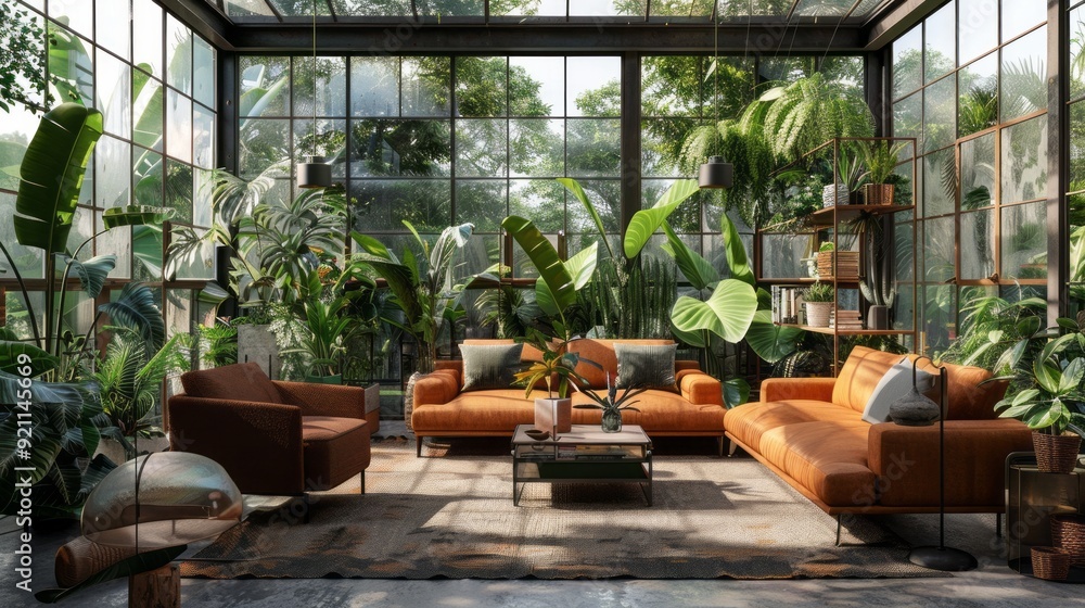 A living room with a brown couch and a chair A living room with a brown couch and a chair
