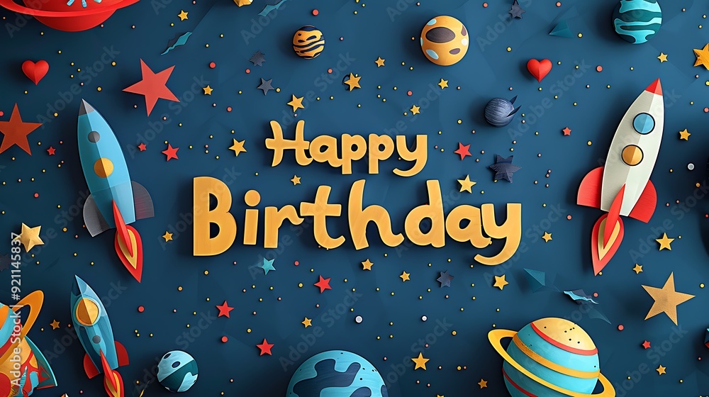 A space-themed paper art banner featuring A space-themed paper art banner featuring