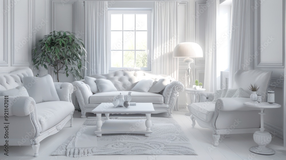 Fototapeta premium White Living Room Interior Design