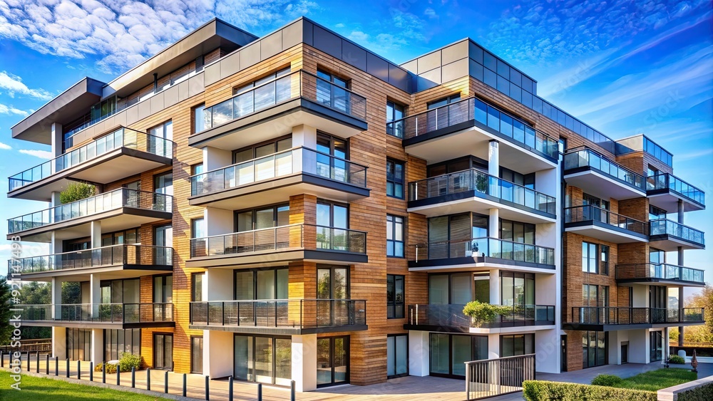 Modern apartment building with balconies and large windows Modern apartment building with balconies and large windows