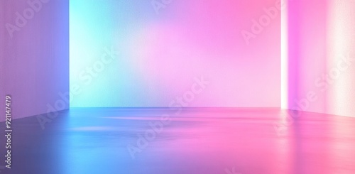 Empty Room with Blue and Pink Neon Lights Gradient Wall Abstract Background