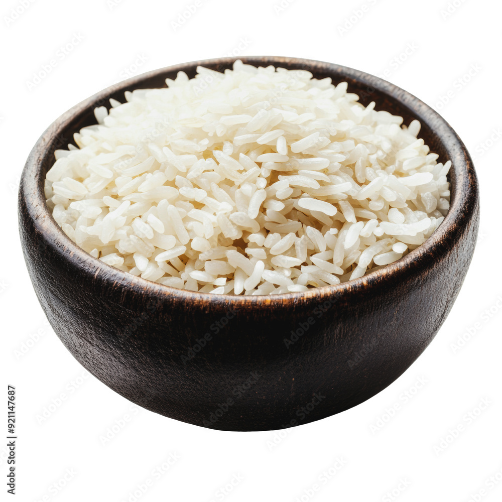 PNG Uncooked white rice in a wooden bowl PNG Uncooked white rice in a wooden bowl