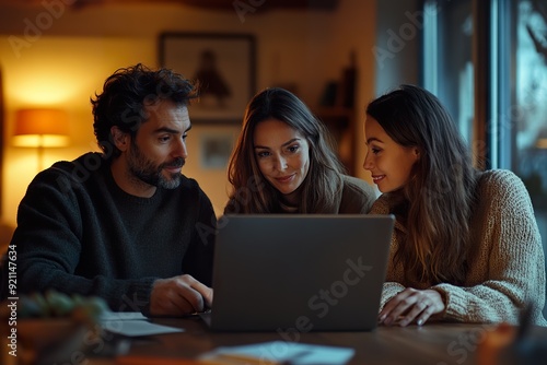 Agent Demonstrating Property via Laptop to Young Couple