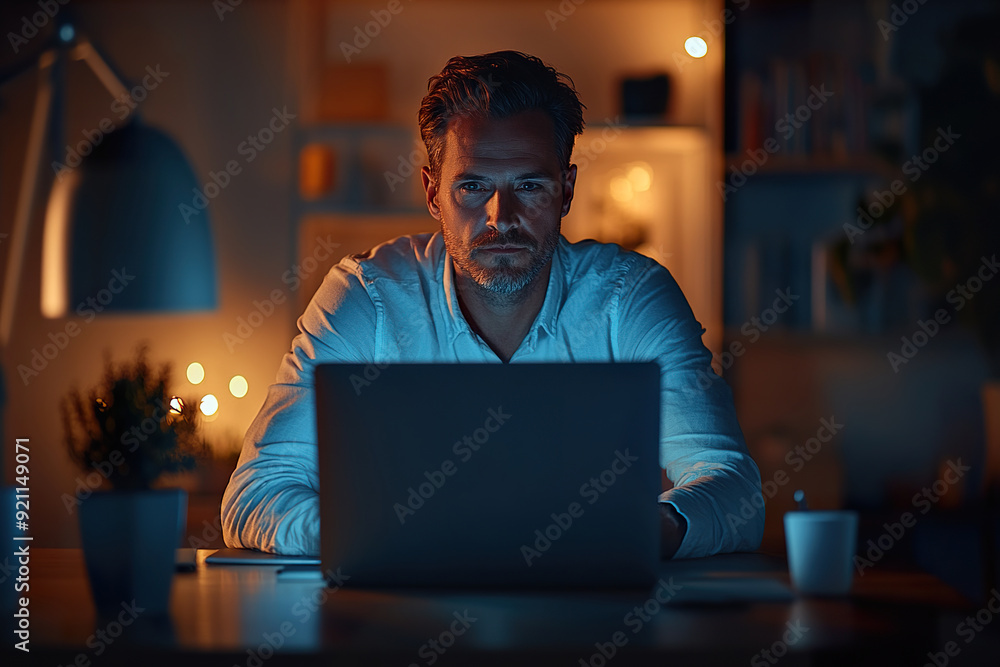 Businessman Conducting Work on Office Computer Businessman Conducting Work on Office Computer