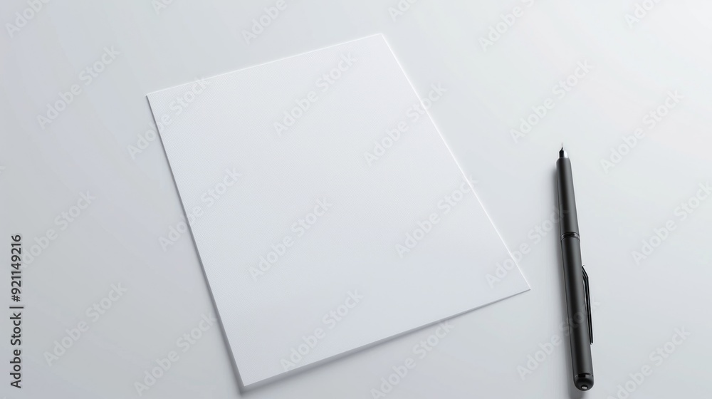Blank Paper and a Black Pen on a White Surface Blank Paper and a Black Pen on a White Surface