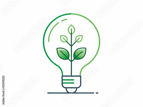 continuous single line drawing of green plant in light bulb, green energy concept line art vector illustration
