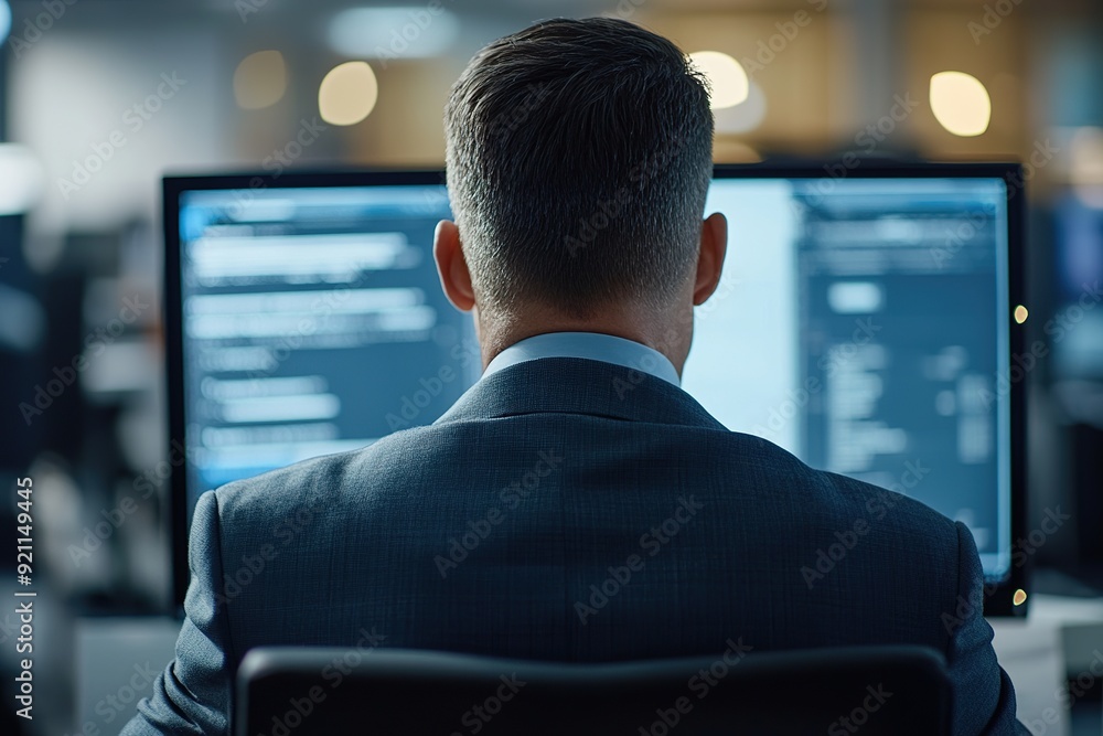 Businessman Operating Computer in Corporate Office Businessman Operating Computer in Corporate Office