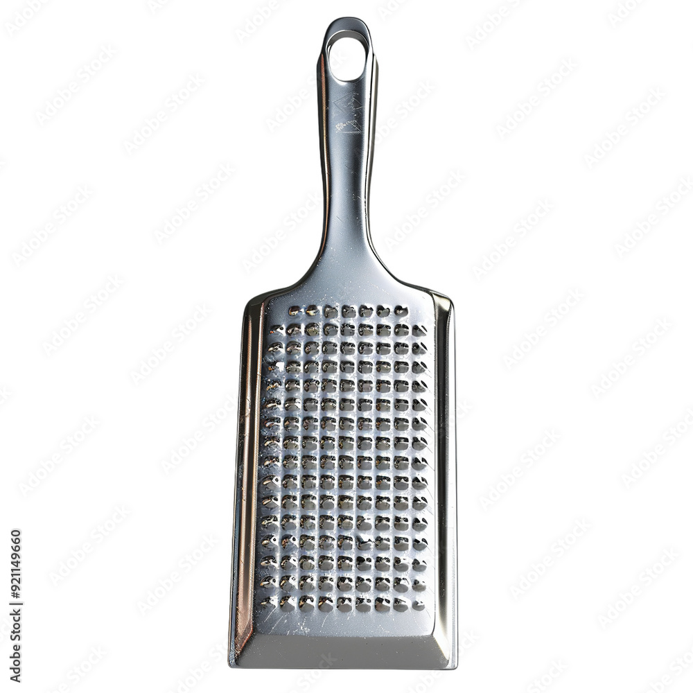 The image shows a stainless steel cheese grater. generative ai The image shows a stainless steel cheese grater. generative ai