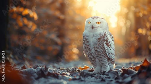 Snowy Owl in Autumnal Forest