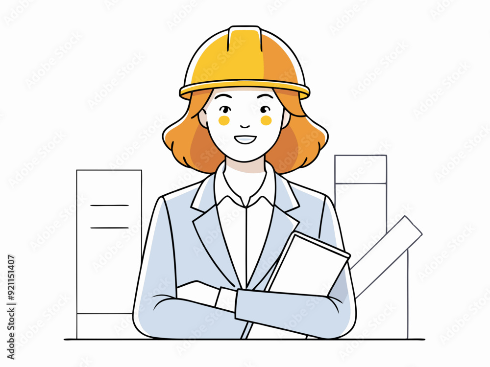 continuous single line drawing of female architect or engineer with hardhat holding construction plans, line art vector illustration
continuous single line drawing of female architect or engineer with hardhat holding construction plans, line art vector illustration