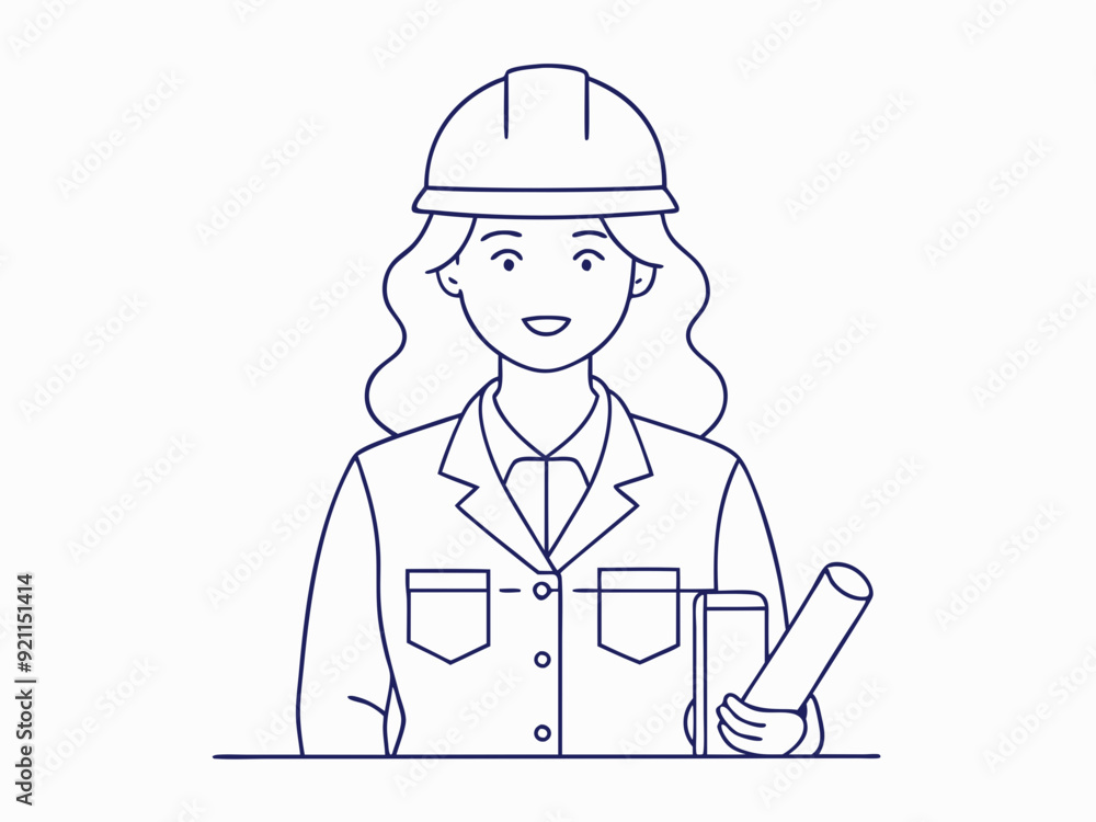 continuous single line drawing of female architect or engineer with hardhat holding construction plans, line art vector illustration
continuous single line drawing of female architect or engineer with hardhat holding construction plans, line art vector illustration