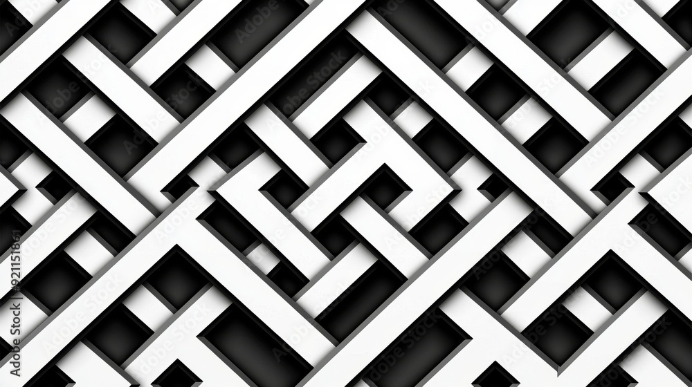 Abstract geometric pattern featuring intricate black and white woven design. Perfect for modern backgrounds and artistic projects. Abstract geometric pattern featuring intricate black and white woven design. Perfect for modern backgrounds and artistic projects.