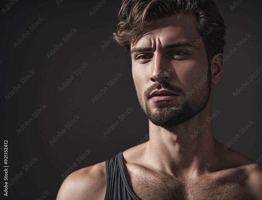 A man with a beard and mustache is standing in front of a dark background A man with a beard and mustache is standing in front of a dark background