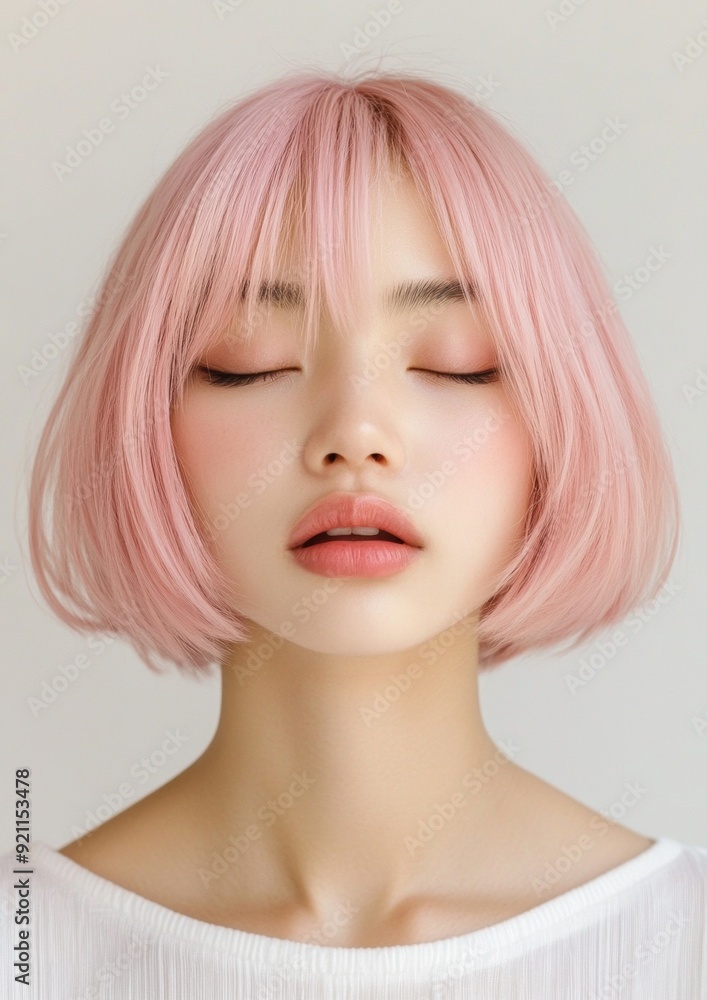 A woman with pink hair and a pink shirt A woman with pink hair and a pink shirt