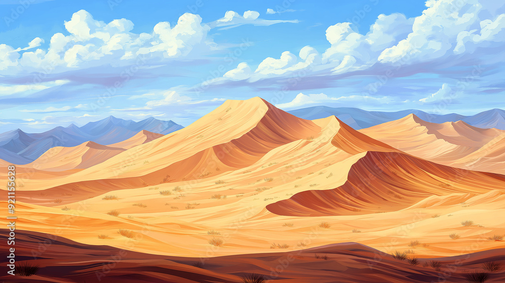 Naklejka premium Desert landscape with towering sand dunes