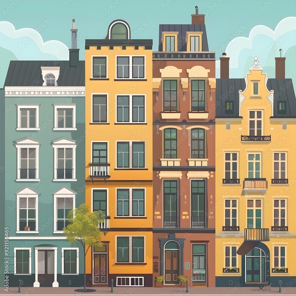European Style Building Architecture Illustration European Style Building Architecture Illustration
