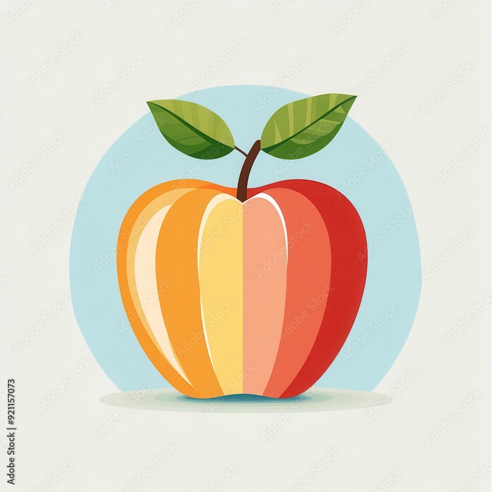 A vibrant illustration of a colorful apple with leaves, perfect for fresh fruit themes and healthy eating inspiration. A vibrant illustration of a colorful apple with leaves, perfect for fresh fruit themes and healthy eating inspiration.