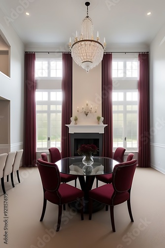 Rich dining hall with burgundy accents