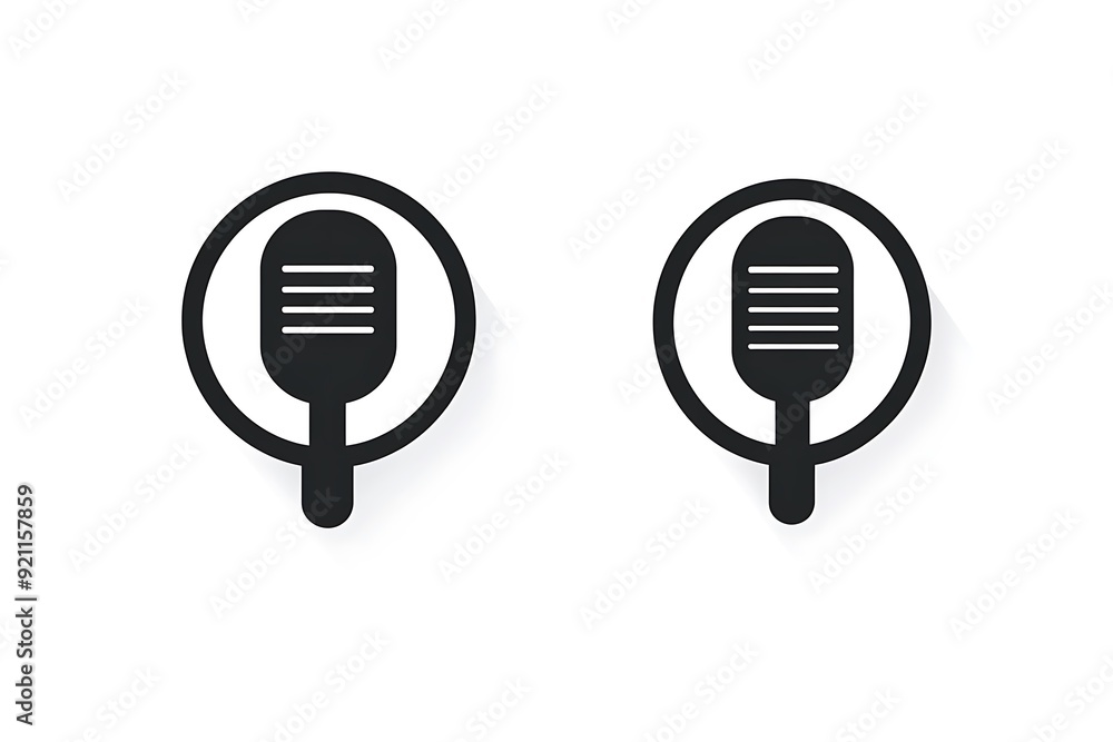 Modern Round Microphone Icon in Flat Black and White Colors Modern Round Microphone Icon in Flat Black and White Colors