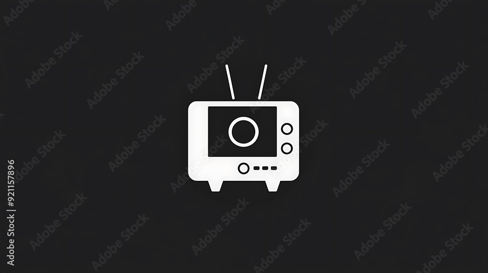 Naklejka premium Minimalist Round Television Icon in Black and White