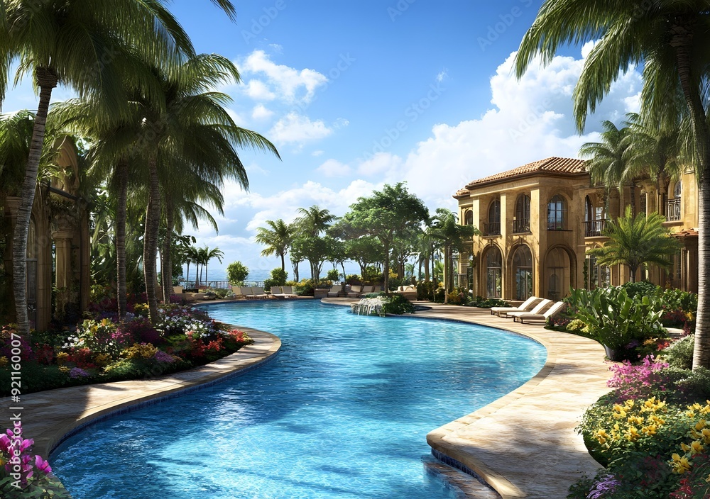 Fototapeta premium Tropical Villa with Infinity Pool and Ocean View