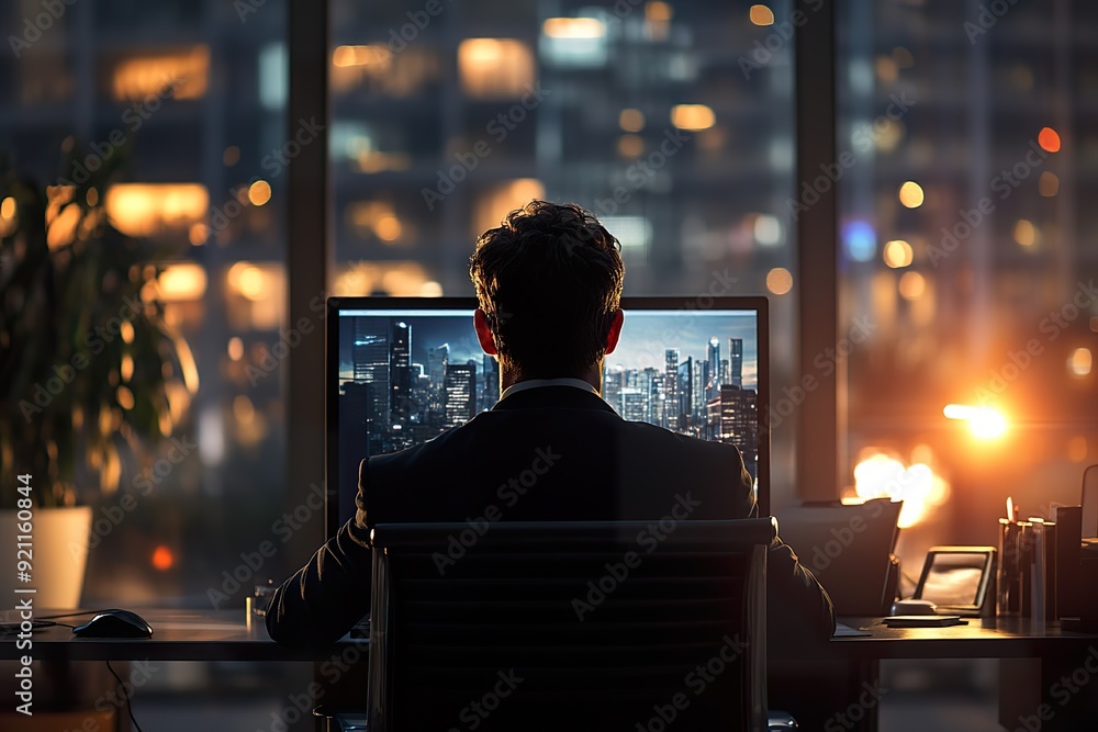 Office Setting with Businessman on Computer Office Setting with Businessman on Computer