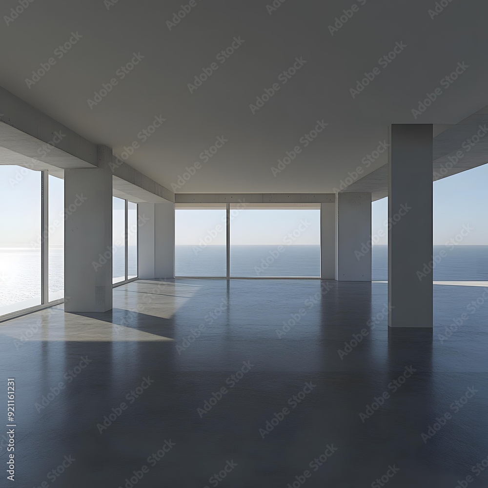 Modern Empty Room With Ocean View Modern Empty Room With Ocean View